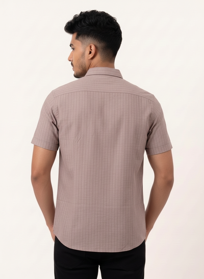 Slim Fit Cotton Stripe S/S Shirt - Dusty Rose