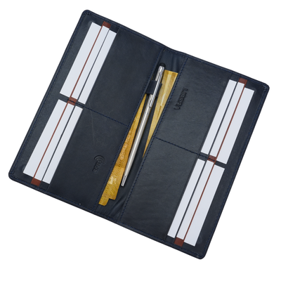 Genuine Leather Ladies RFID Long Wallet - Navy Blue