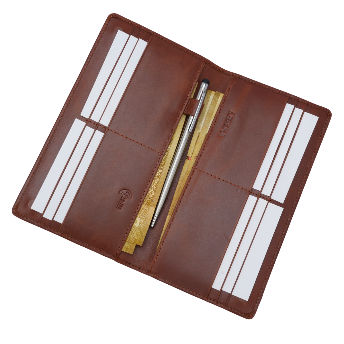 Genuine Leather Ladies RFID Long Wallet - Tan