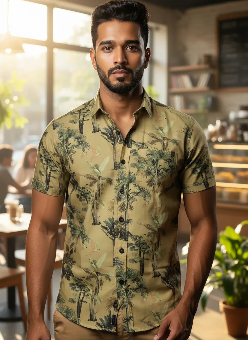 Slim Fit Floral Printed S/S Shirt