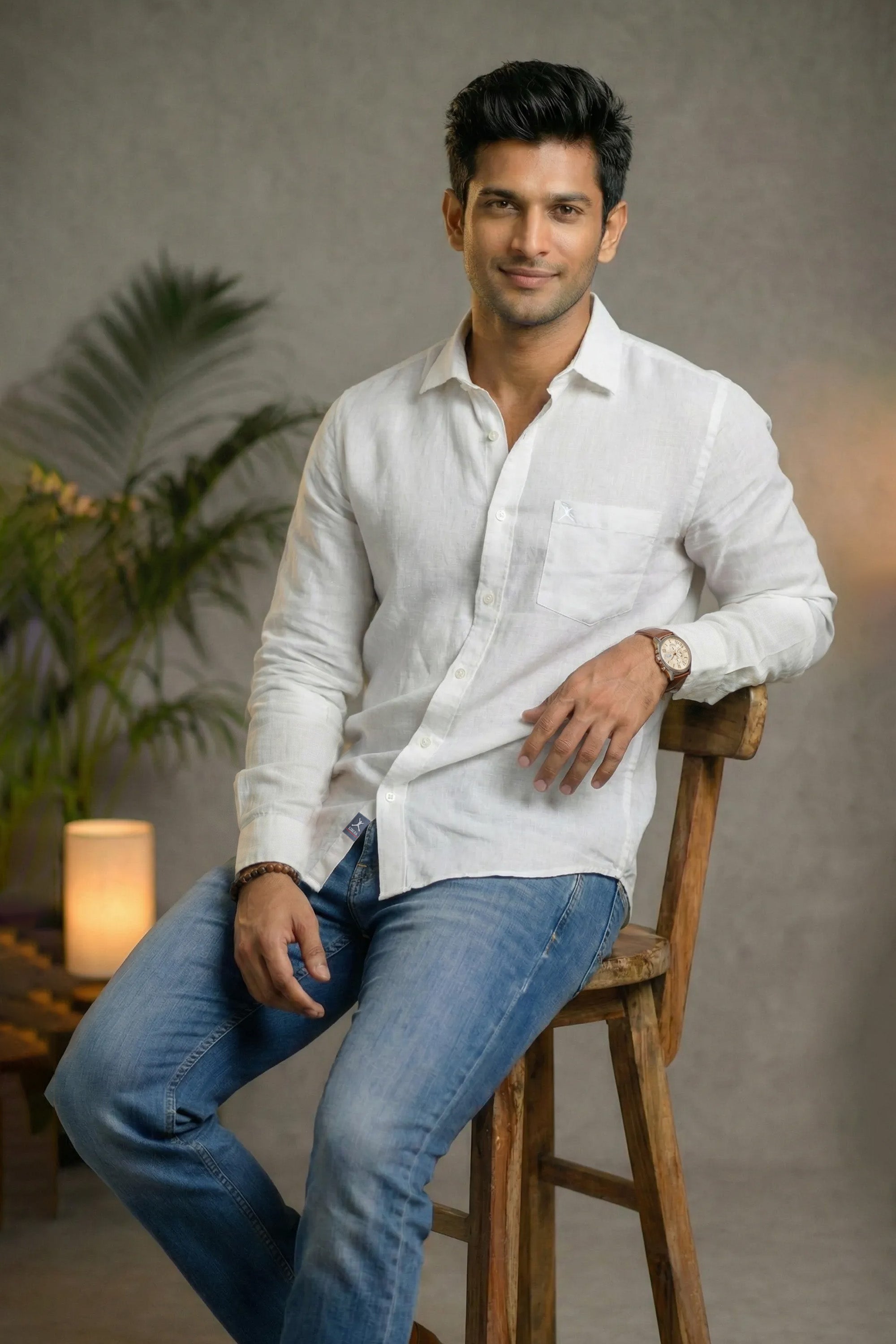 Slim Fit Premium Linen L/S Shirt - White
