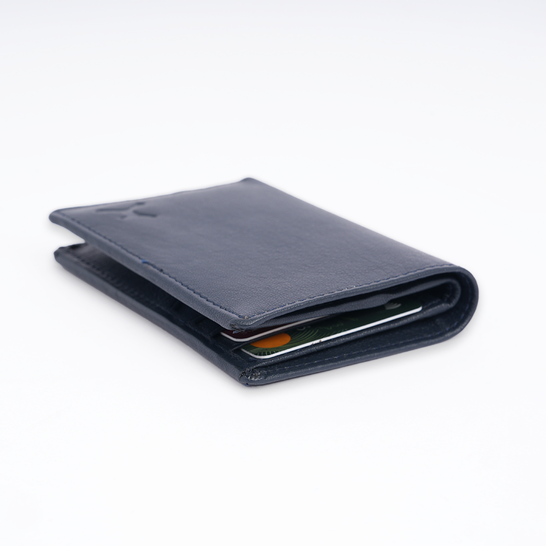 Genuine Leather Card Wallet - Navy Blue