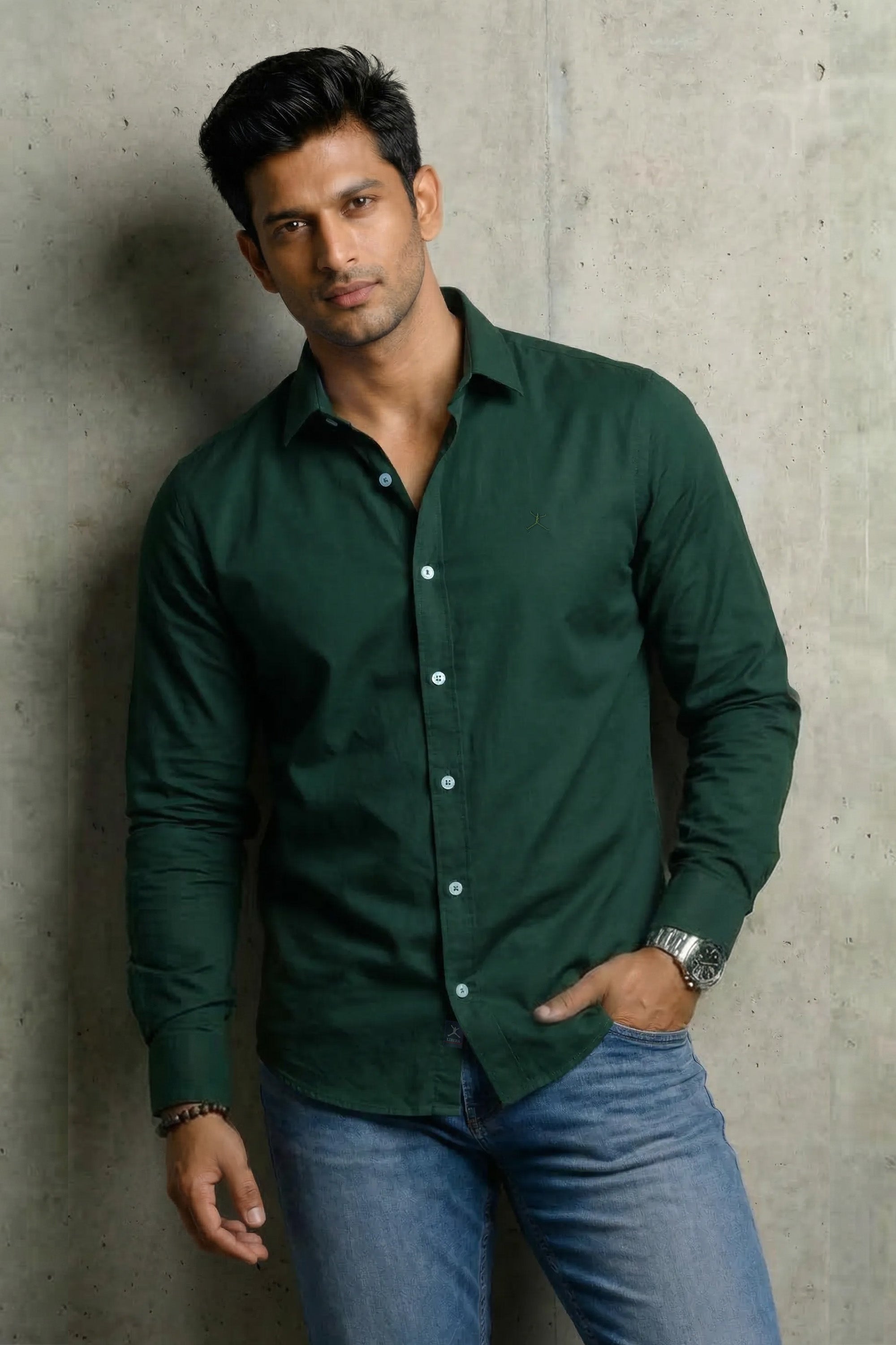 Slim Fit Cotton Plain L/S Shirt