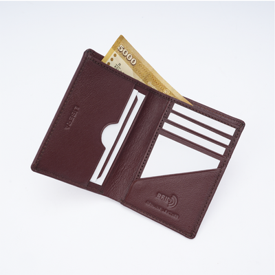 Genuine Leather Card Wallet - Burgundy
