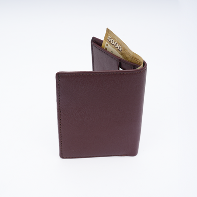 Genuine Leather Card Wallet - Burgundy