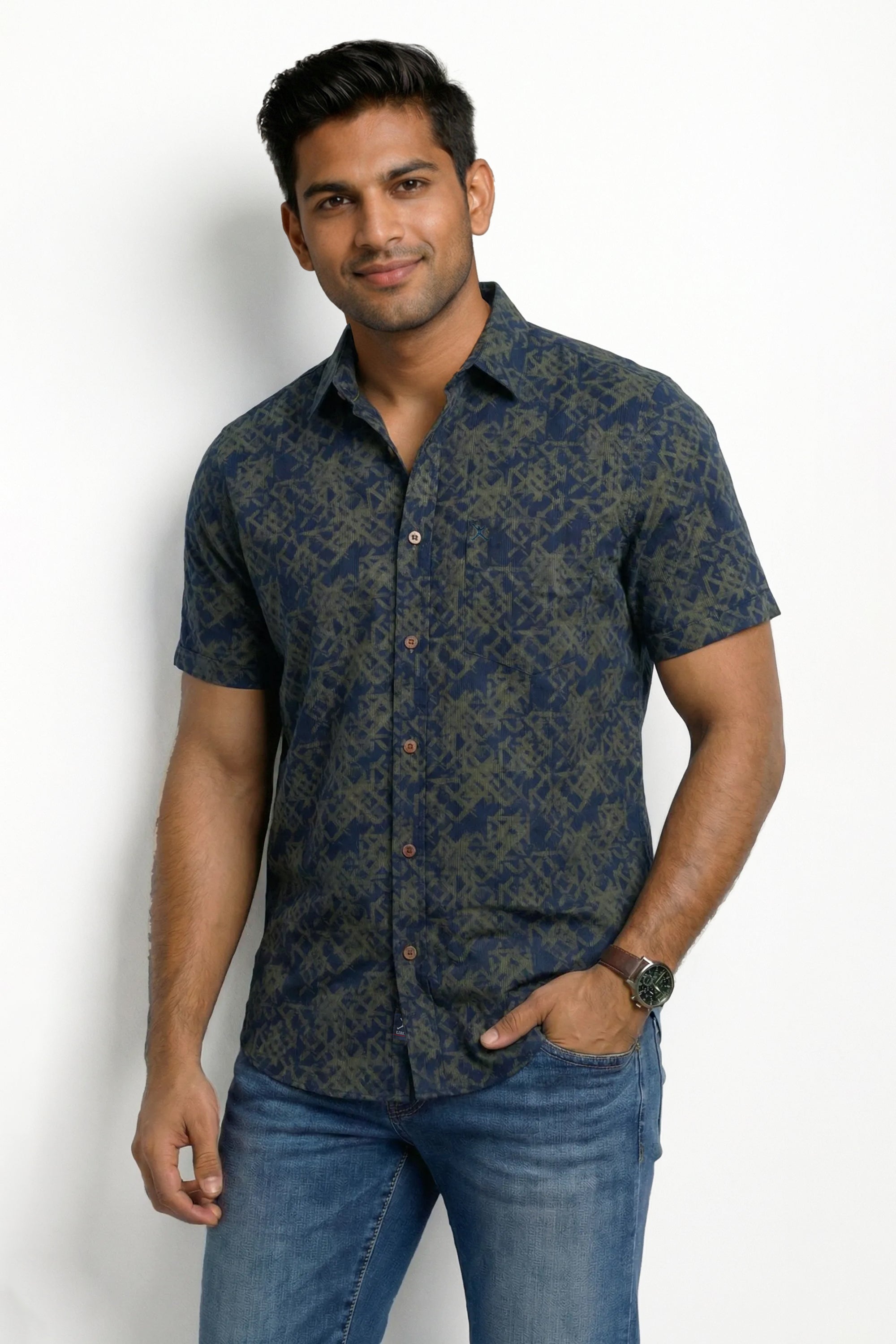 Slim Fit Cotton Printed S/S Shirt