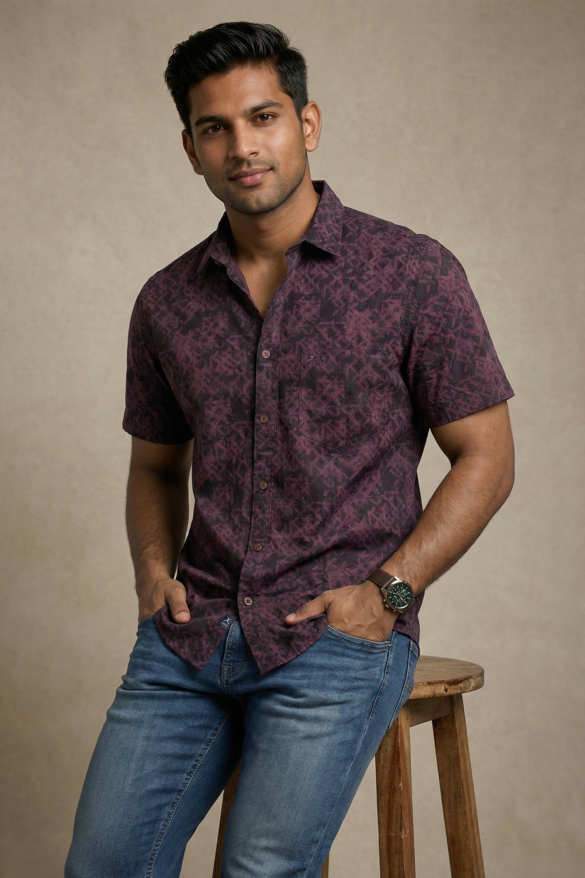 Slim Fit Cotton Printed S/S Shirt