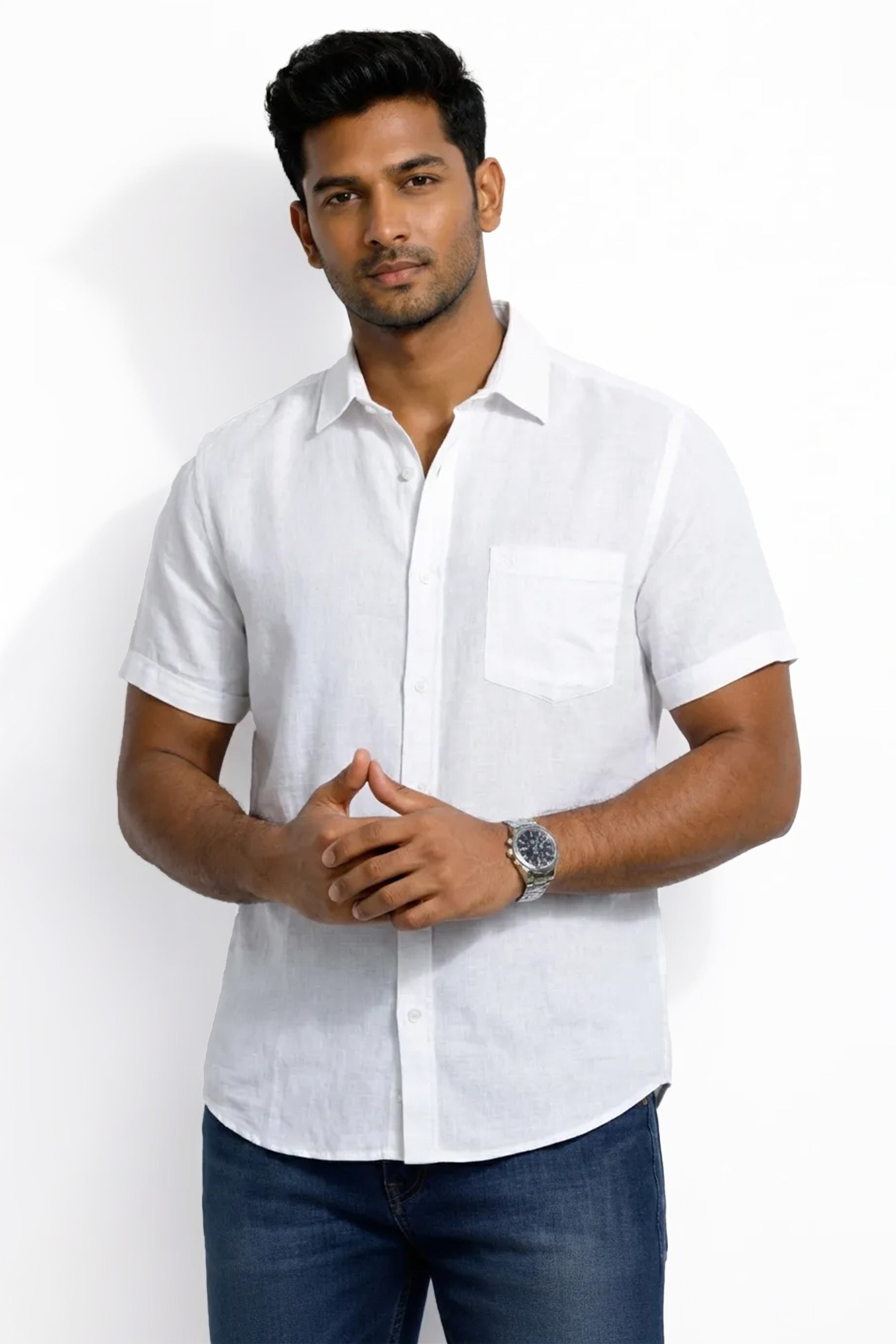 Slim Fit Prime Linen S/S Shirt - White
