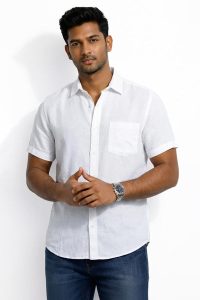 Slim Fit Prime Linen S/S Shirt - White