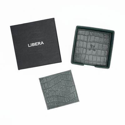 Italian Leather Square Coaster Set - Green