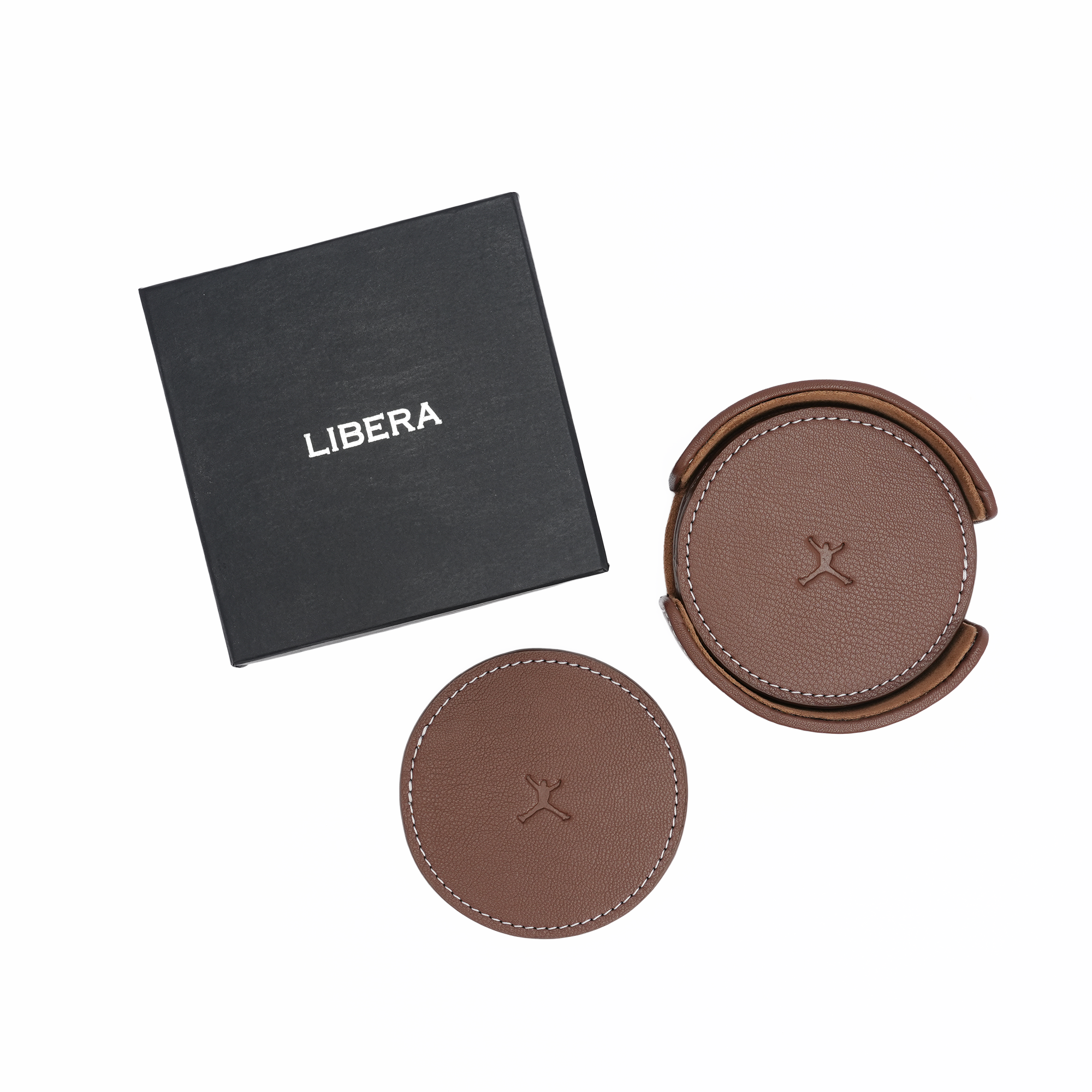 Italian Leather Round Coaster Set - Tan