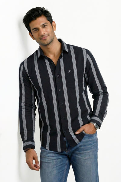 Slim Fit Cotton Horizontal Stripes L/S Shirt