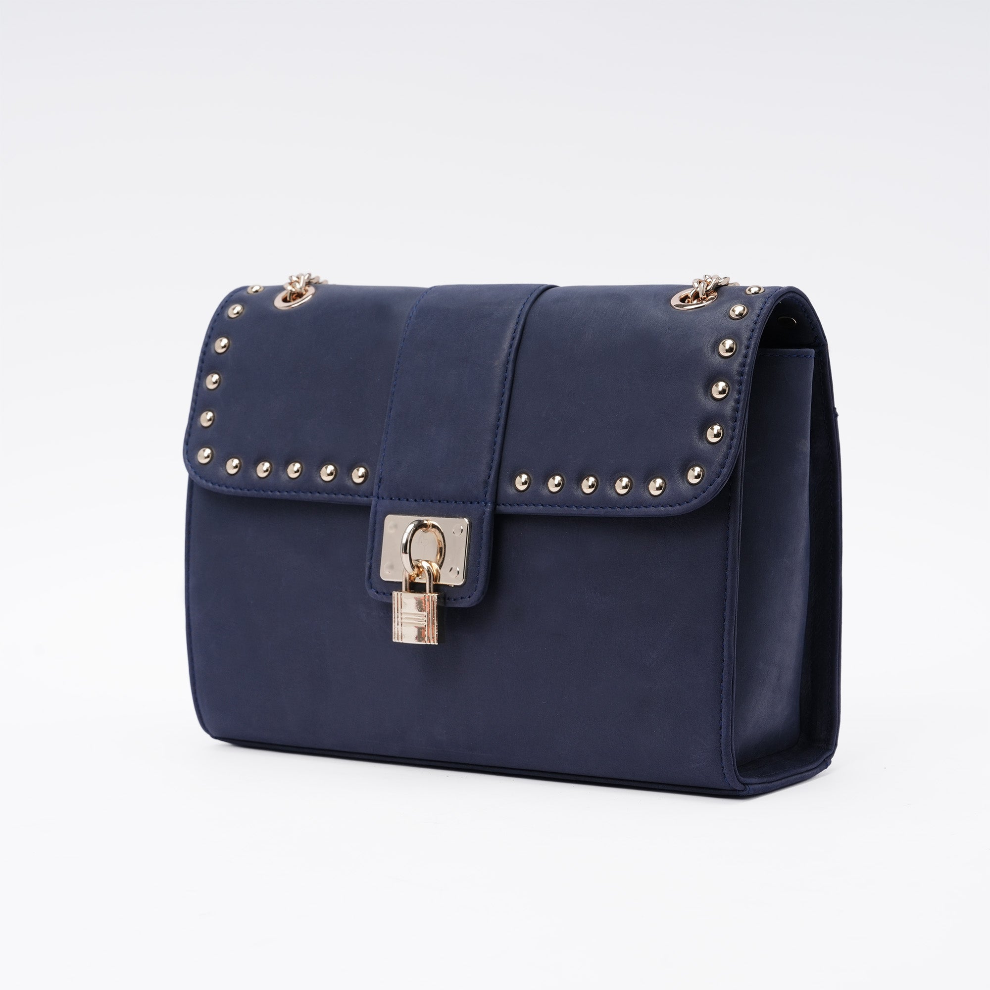 Italian Leather Shoulder Bag - Navy Blue