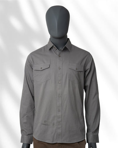Slim Fit Double Pocket Plain Shirt - L/S