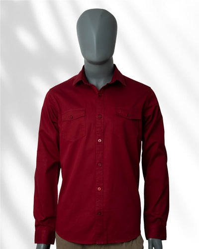 Slim Fit Double Pocket Plain Shirt - L/S