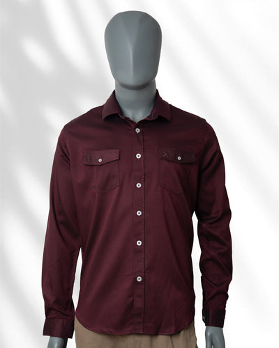 Slim Fit Double Pocket Plain Shirt - L/S