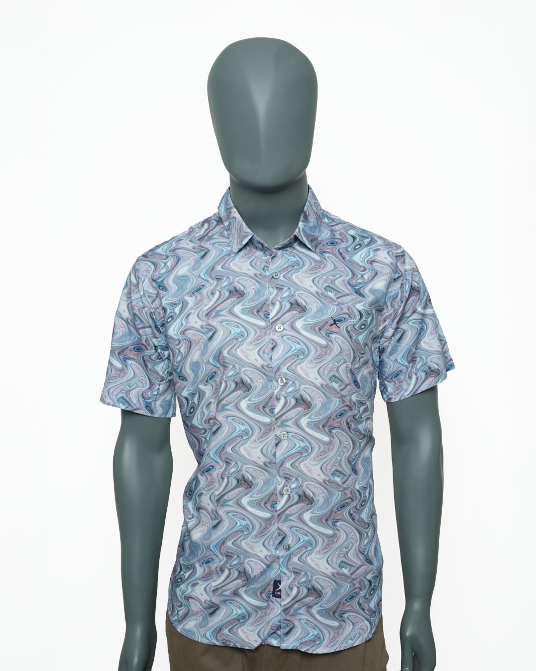 Slim Fit Cotton Printed Short Sleeve Shirt - Light Blue