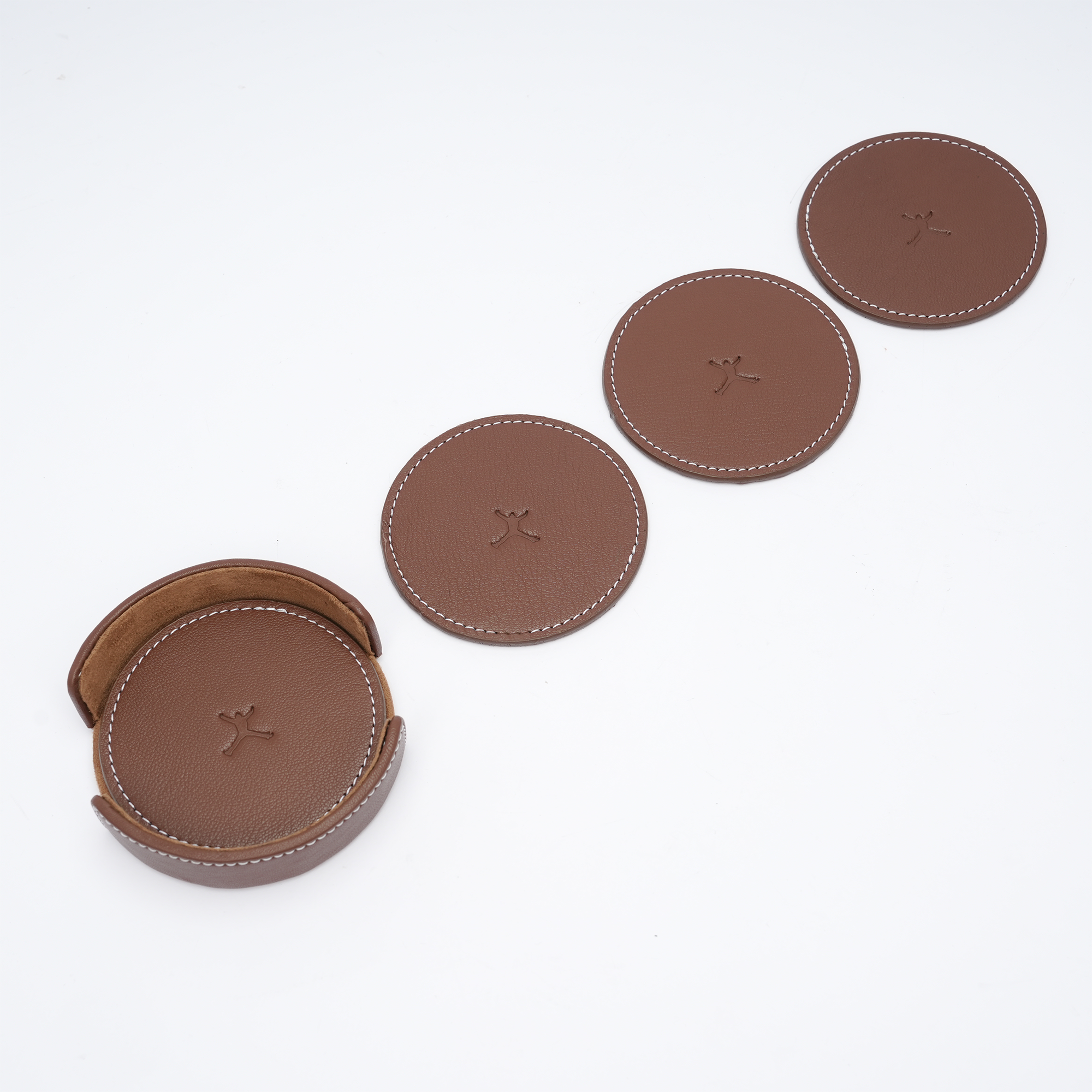 Italian Leather Round Coaster Set - Tan