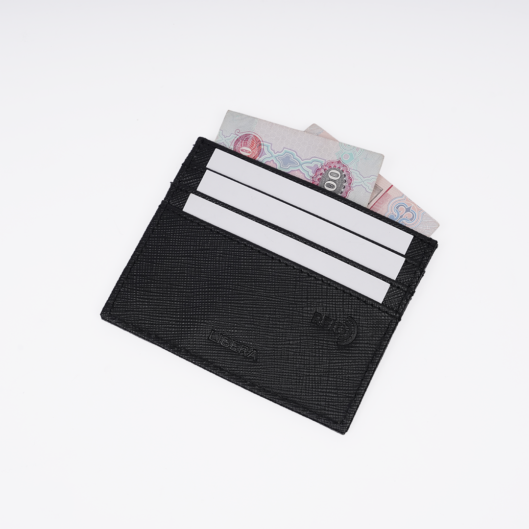 RFID Saffiano Leather Card Wallet - Black