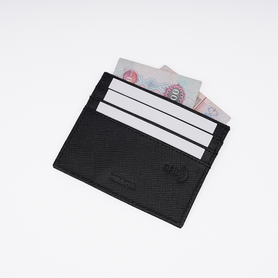 RFID Saffiano Leather Card Wallet - Black