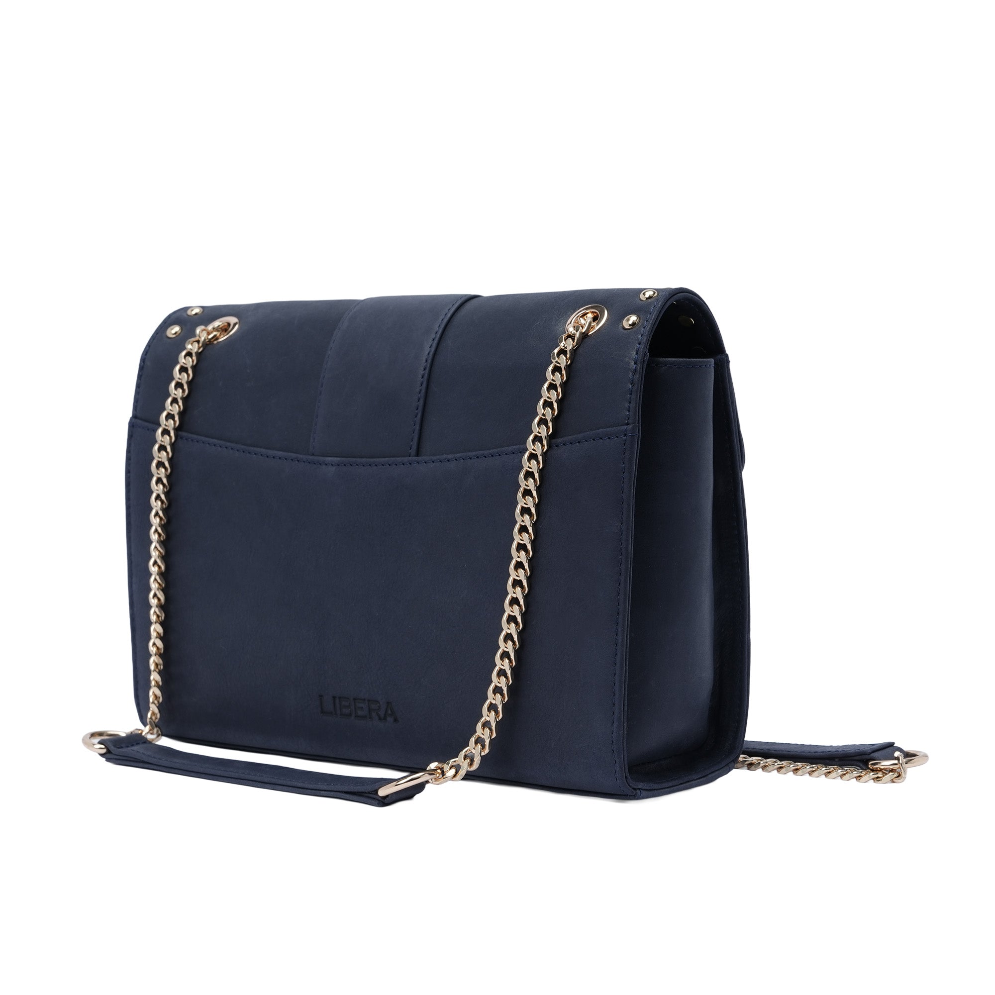 Italian Leather Shoulder Bag - Navy Blue