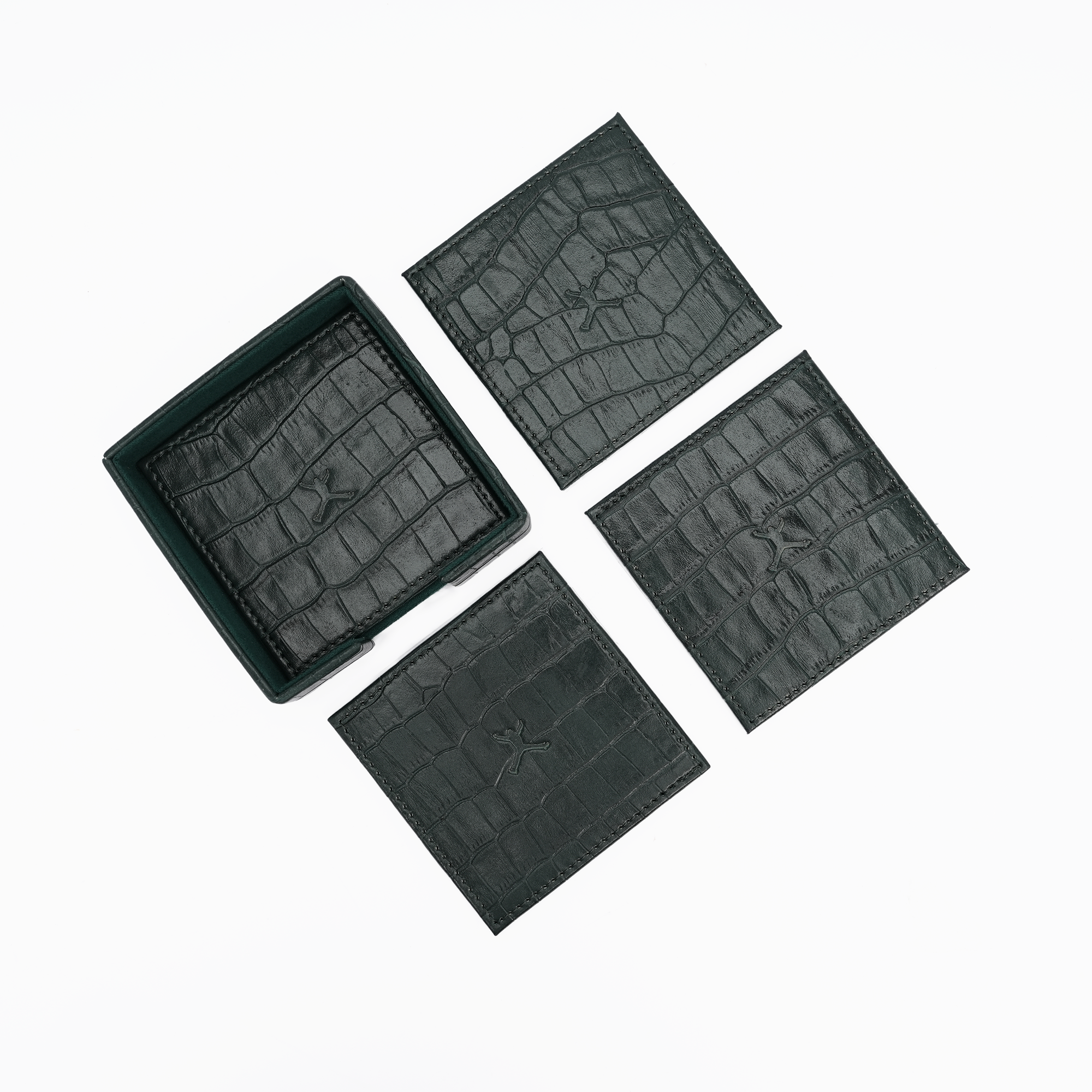 Italian Leather Square Coaster Set - Green