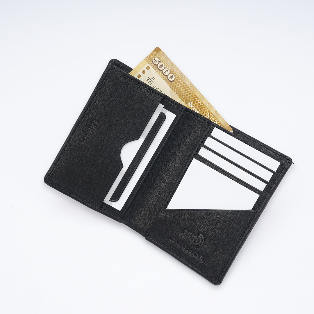 Genuine Leather Card Wallet - Black