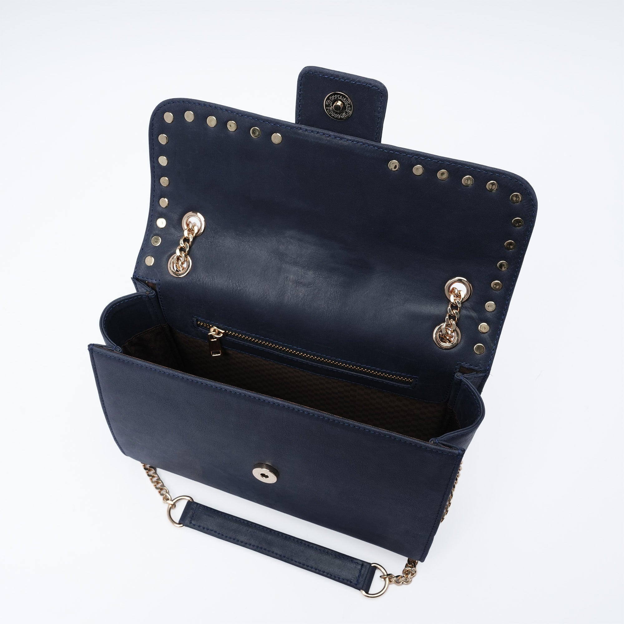 Italian Leather Shoulder Bag - Navy Blue