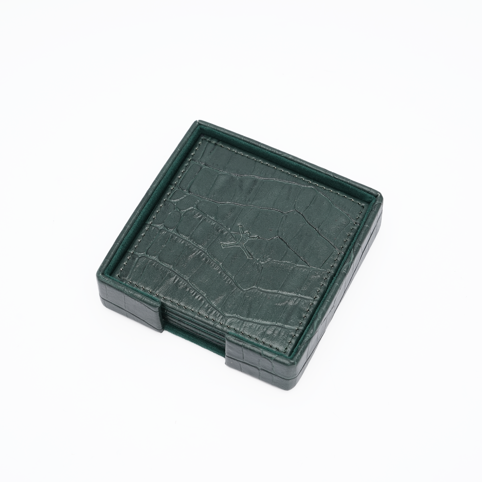 Italian Leather Square Coaster Set - Green