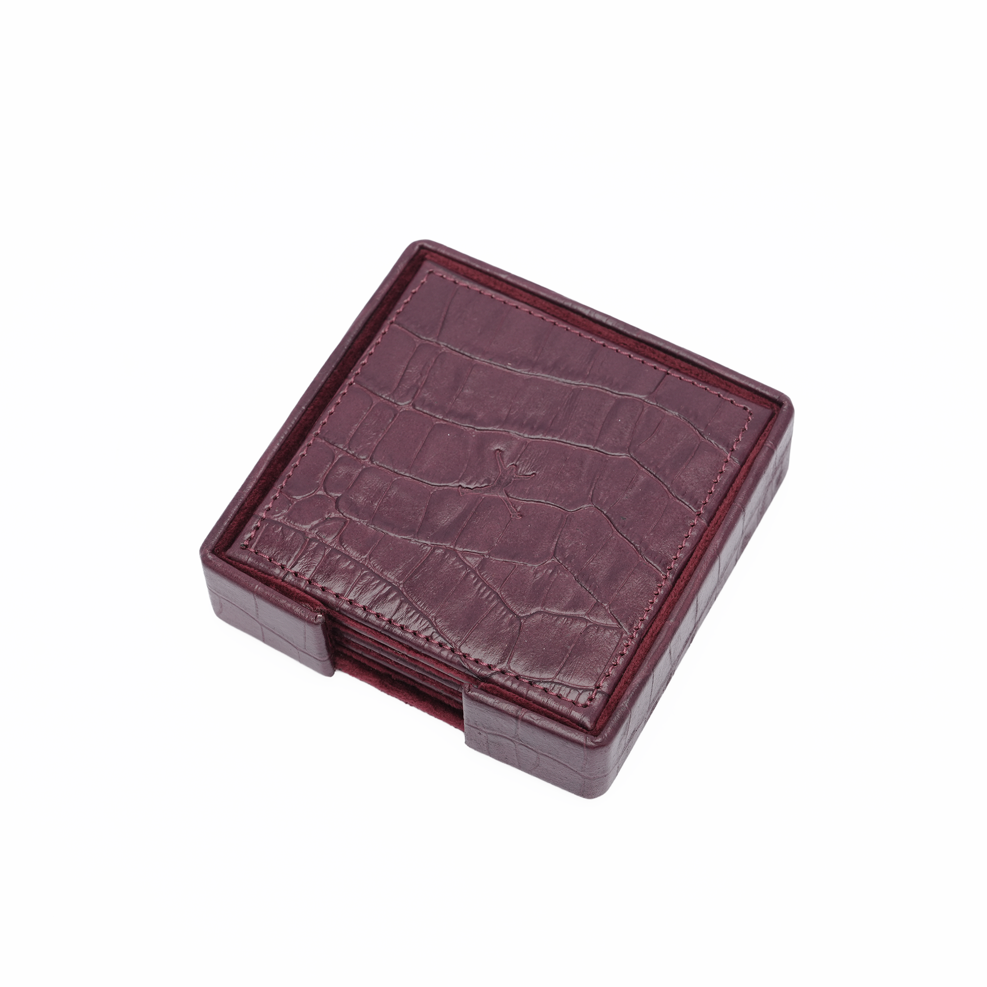 Italian Leather Square Coaster Set - Burgundy