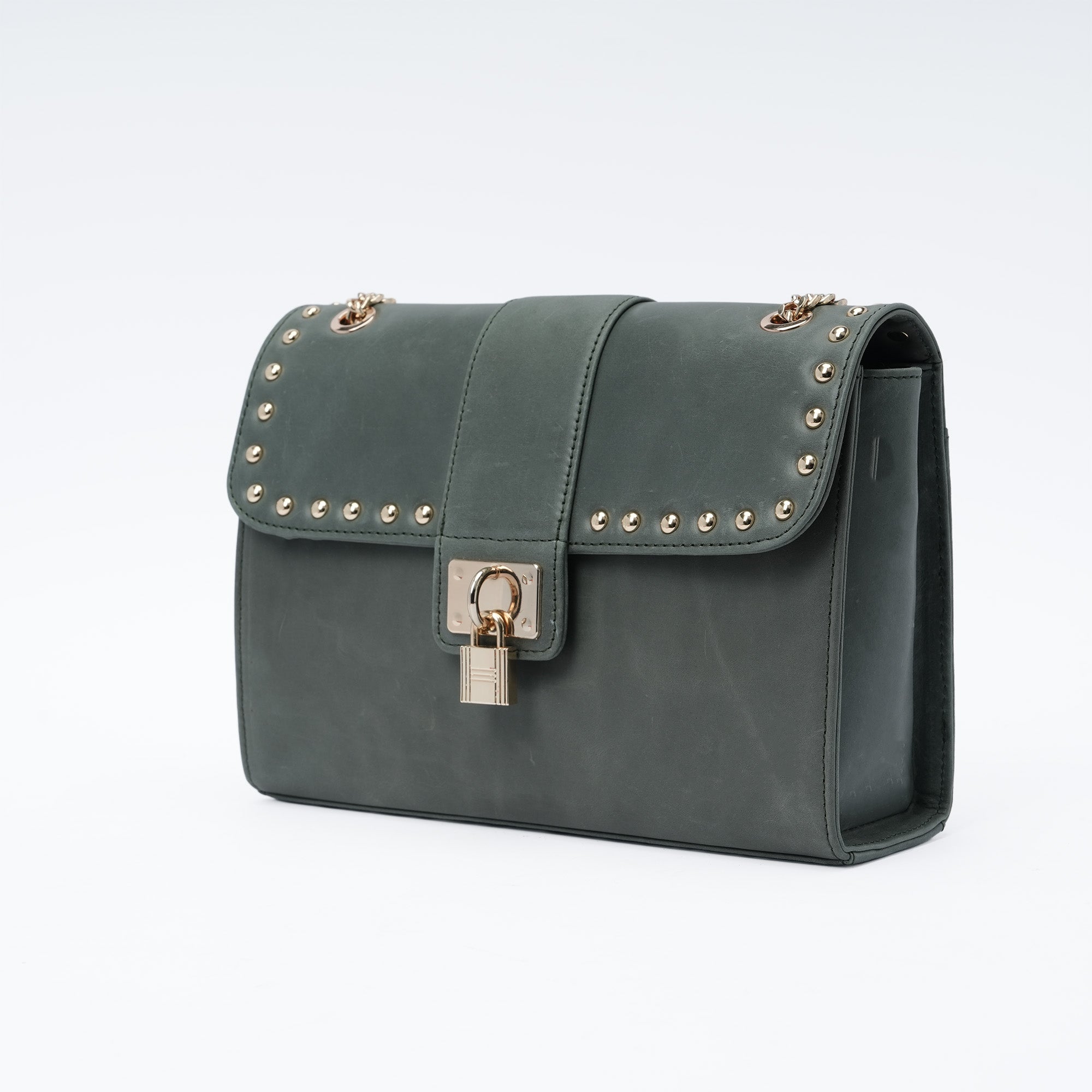 Italian Leather Shoulder Bag -  Olive Green