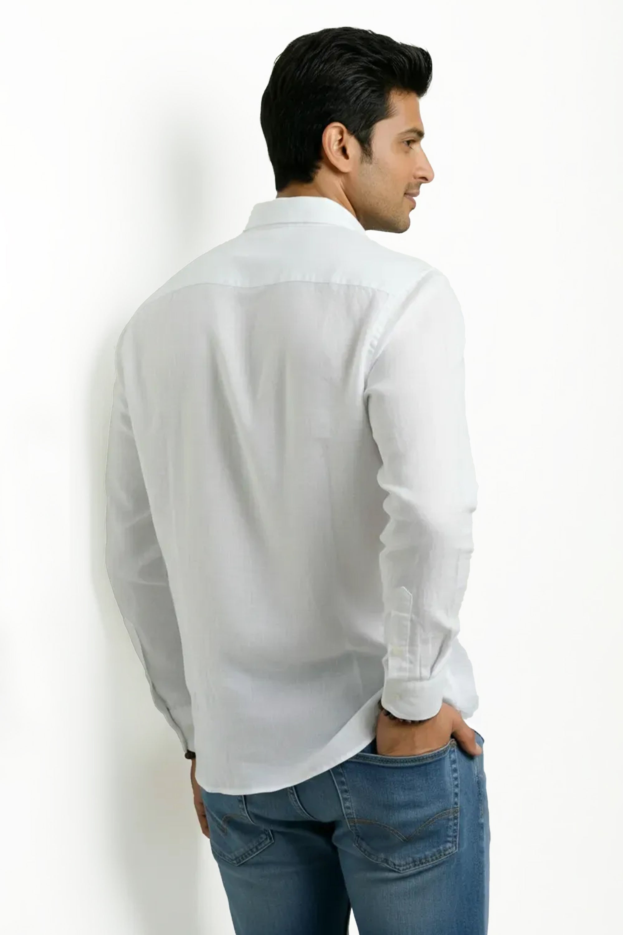 Slim Fit Premium Linen L/S Shirt - White