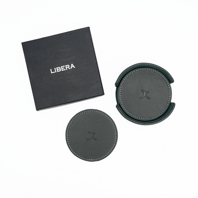 Italian Leather Round Coaster Set - Green