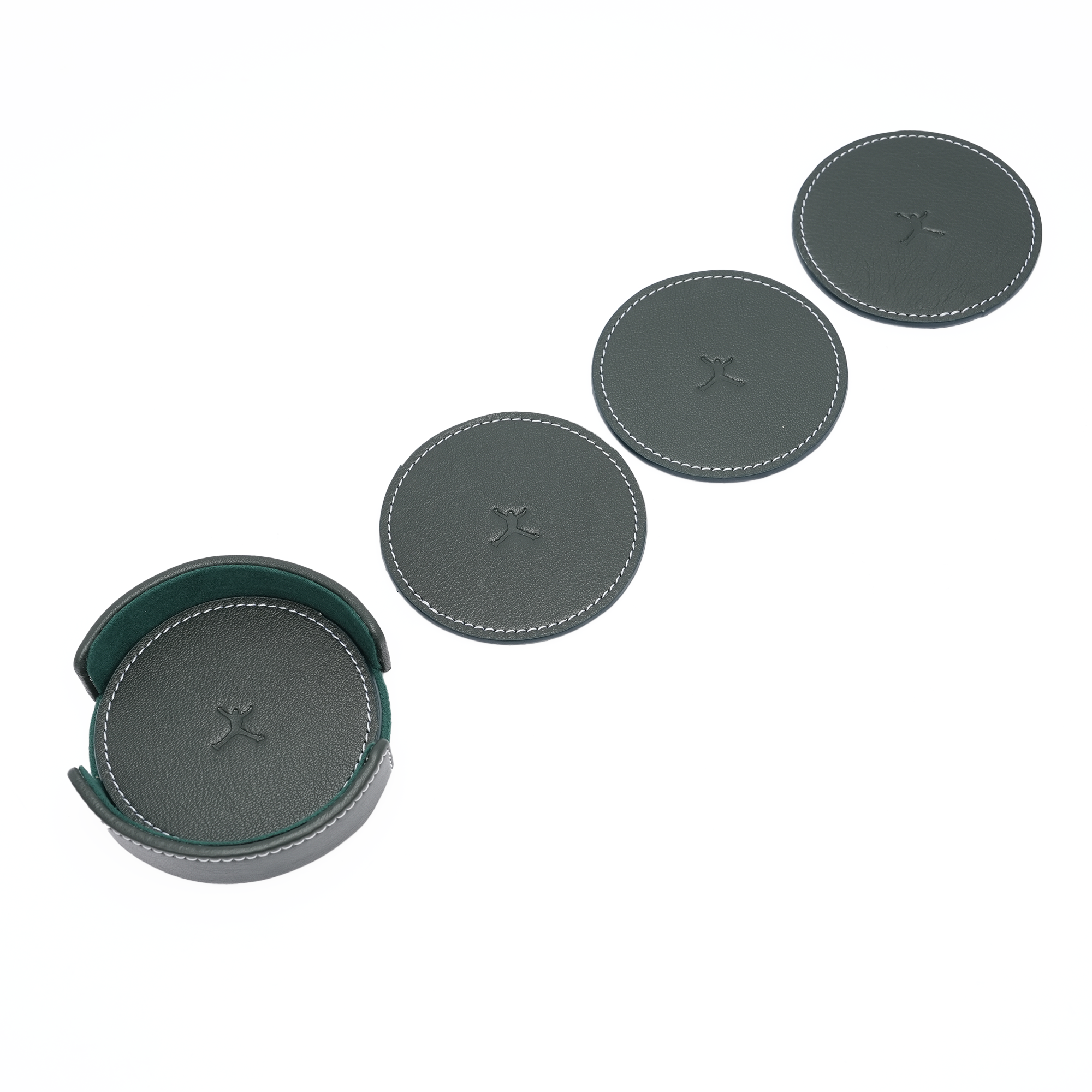 Italian Leather Round Coaster Set - Green