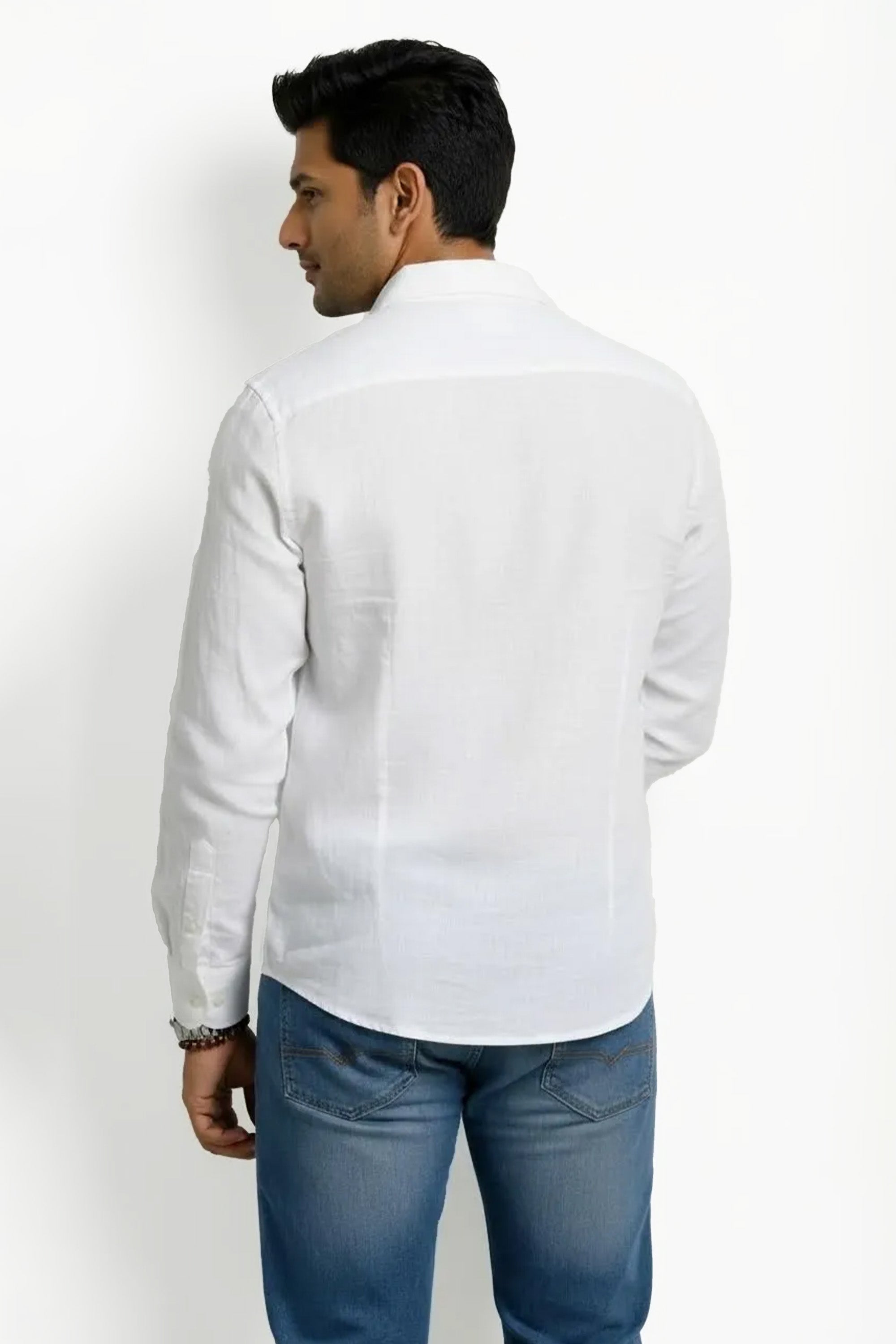 Slim Fit Prime Linen L/S Shirt - White