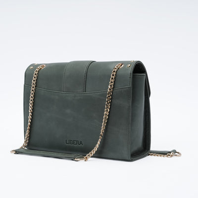 Italian Leather Shoulder Bag -  Olive Green