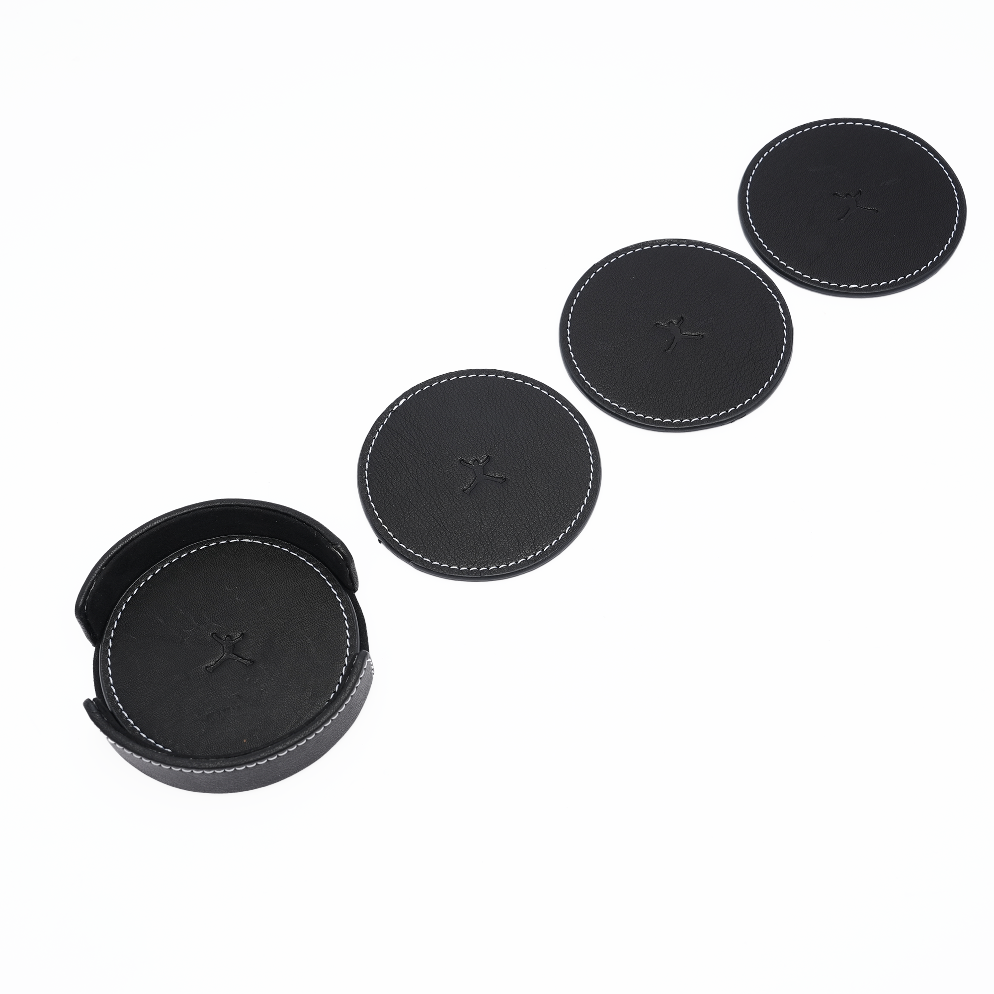 Italian Leather Round Coaster Set - Black