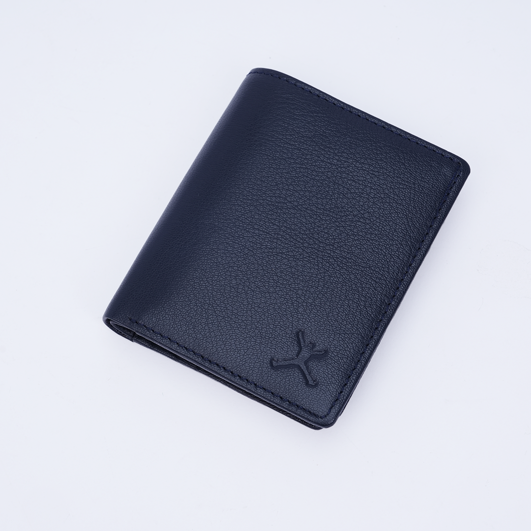 Genuine Leather RFID Hip Wallet - Navy Blue