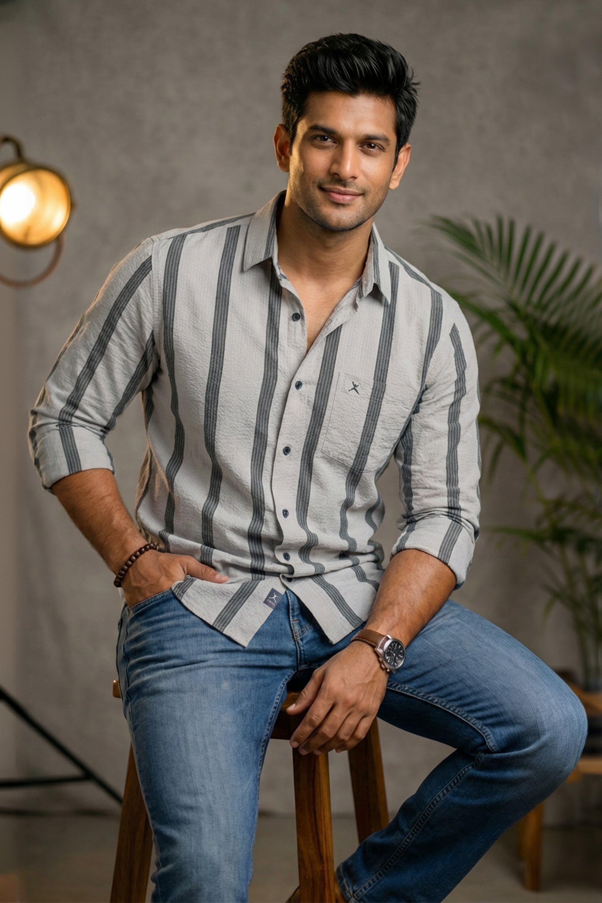 Slim Fit Cotton Horizontal Stripes L/S Shirt