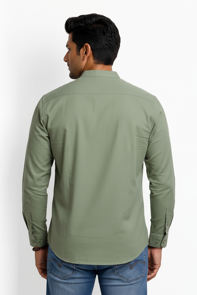 Slim Fit Cotton Plain L/S Shirt - Sage Green