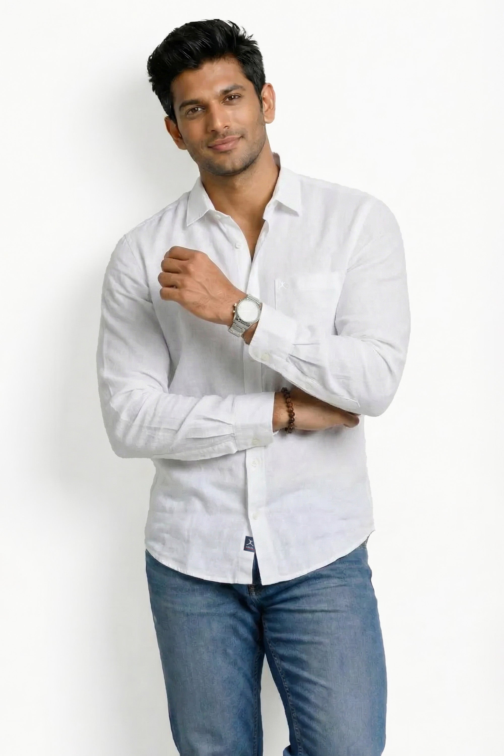 Slim Fit Prime Linen L/S Shirt - White