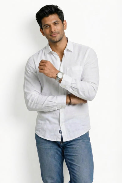Slim Fit Prime Linen L/S Shirt - White