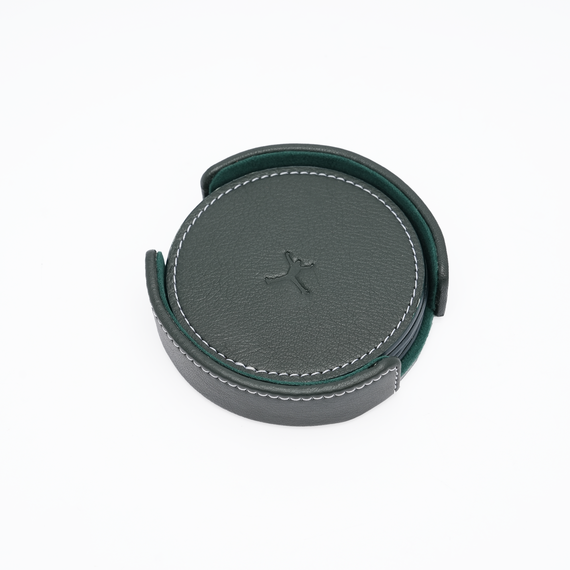 Italian Leather Round Coaster Set - Green