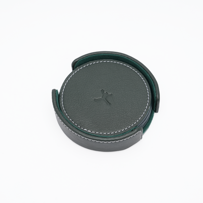 Italian Leather Round Coaster Set - Green