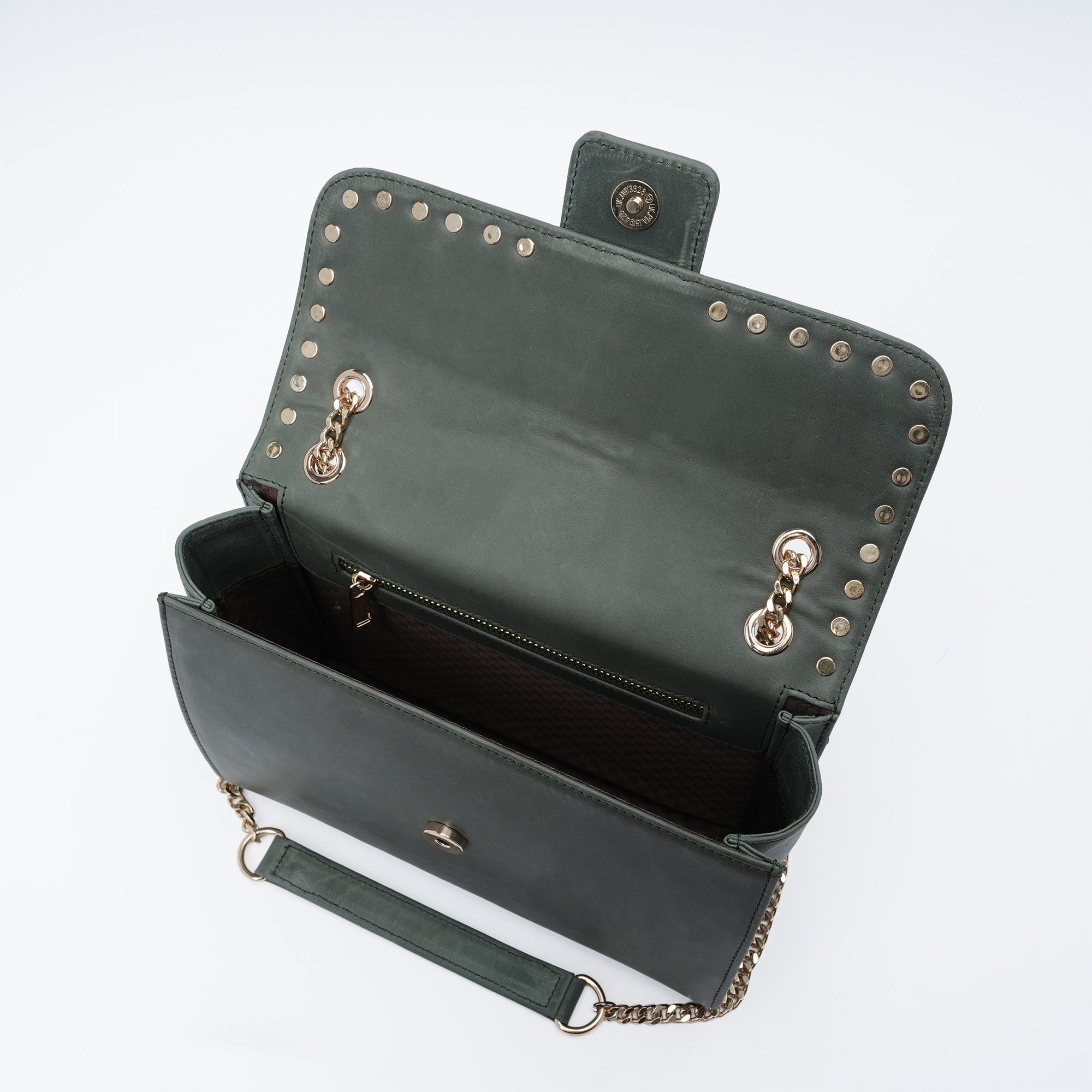 Italian Leather Shoulder Bag -  Olive Green