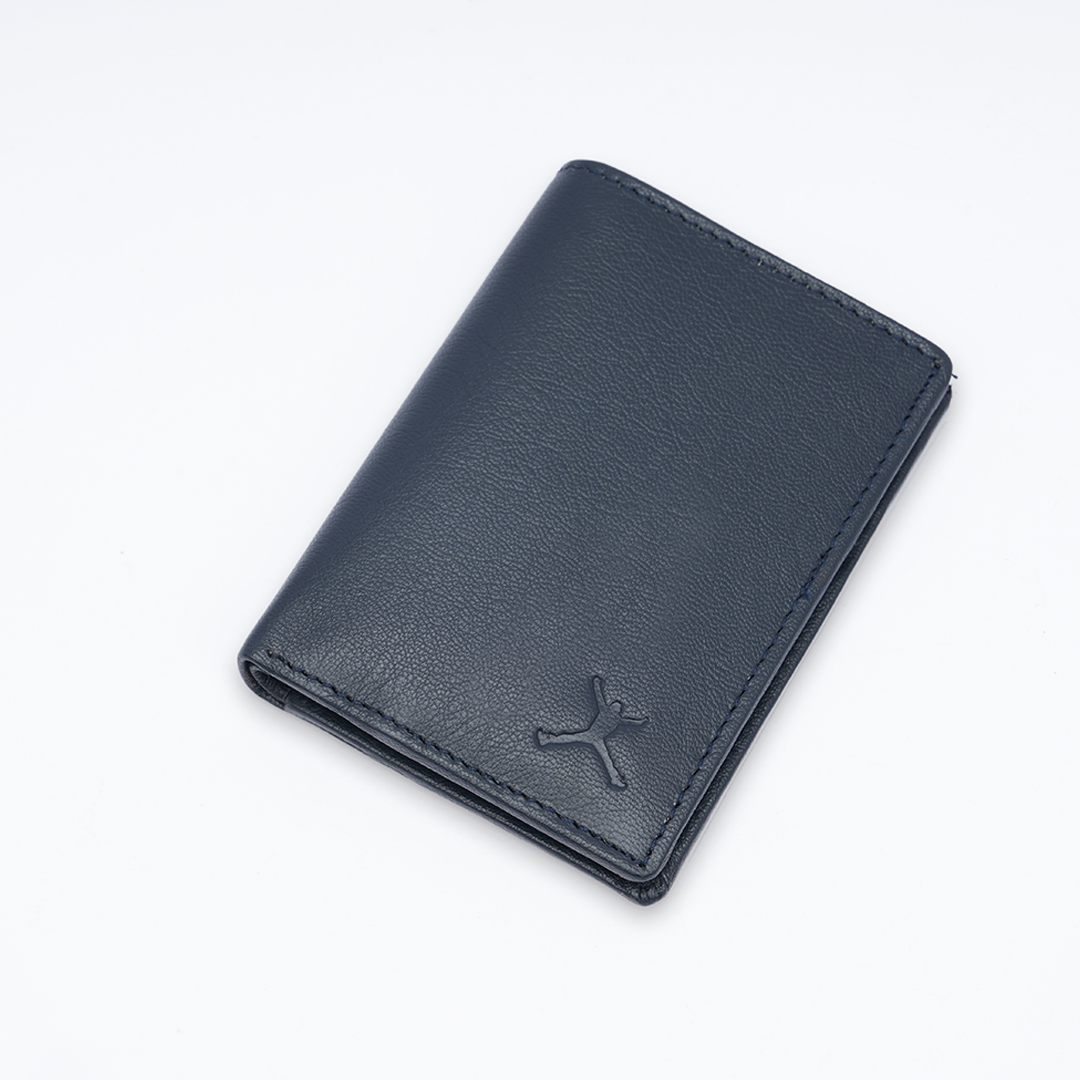 Genuine Leather Card Wallet - Navy Blue