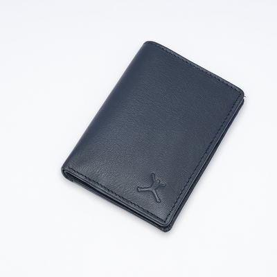 Genuine Leather Card Wallet - Navy Blue