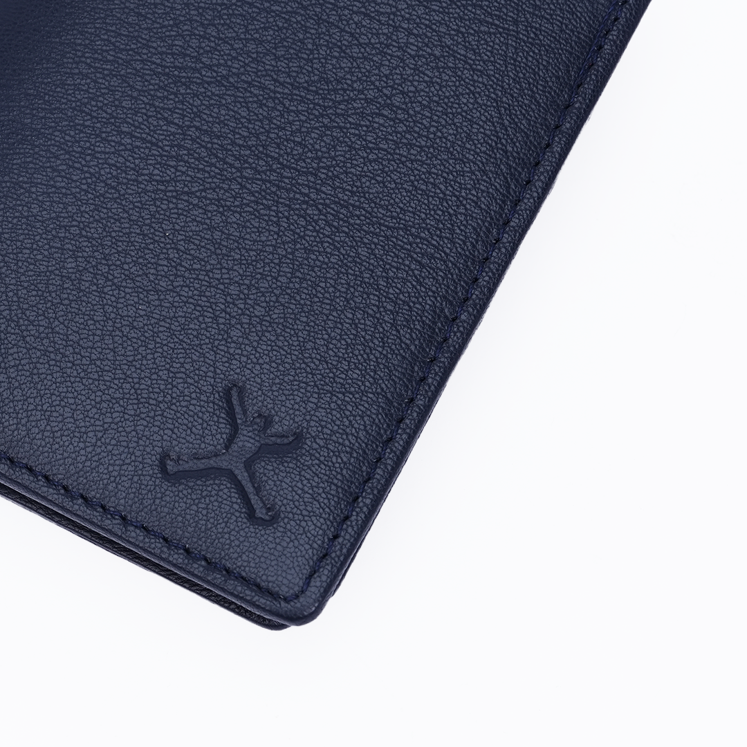 Genuine Leather RFID Hip Wallet - Navy Blue