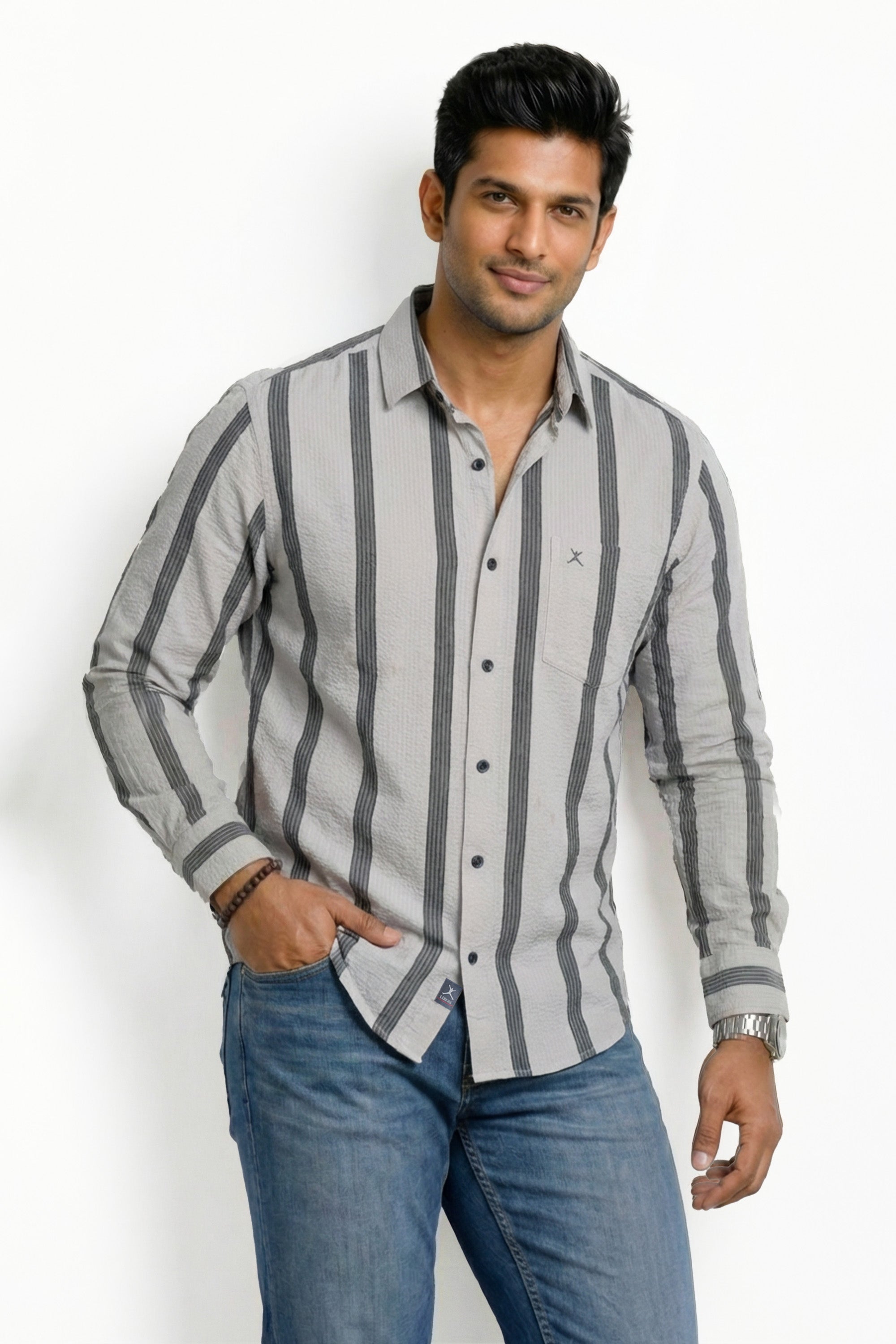 Slim Fit Cotton Horizontal Stripes L/S Shirt