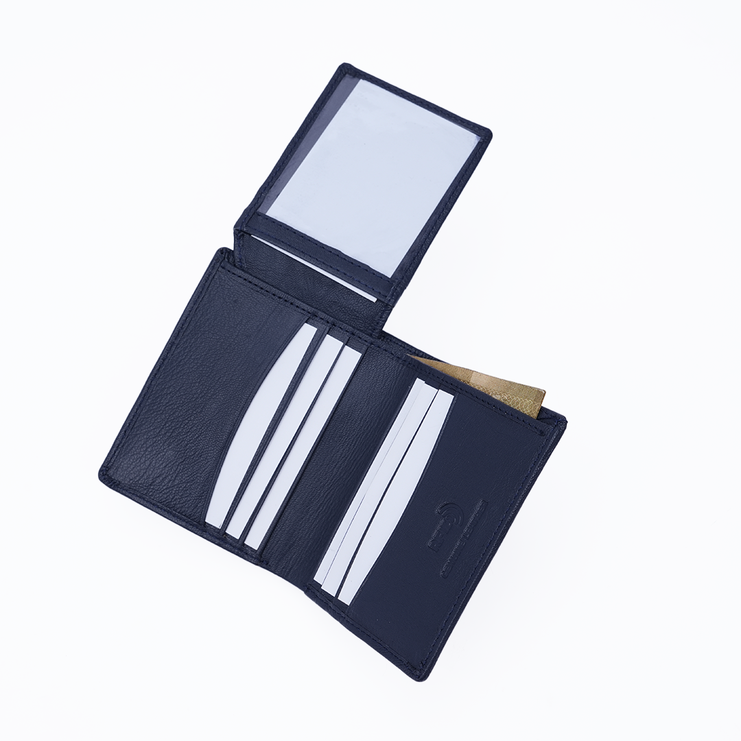 Genuine Leather RFID Hip Wallet - Navy Blue